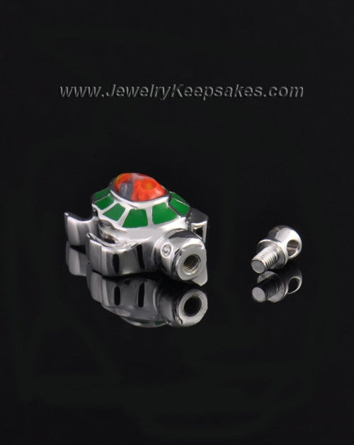 Silver Plated Dark Green Fiesta Turtle Cremation Urn Pendant