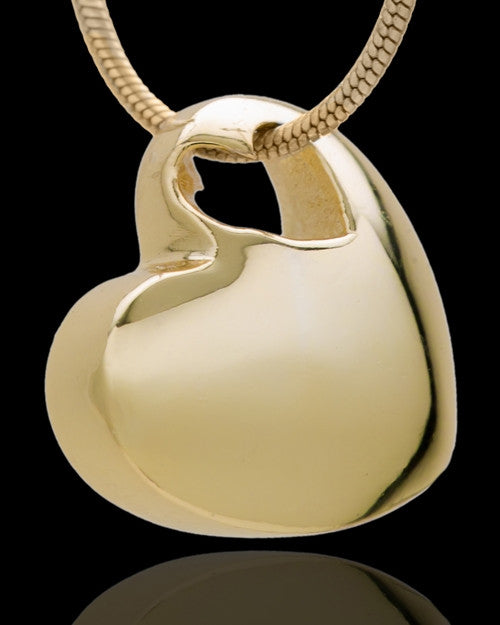 Small Natural Heart Cremation Urn Pendant Gold Plated