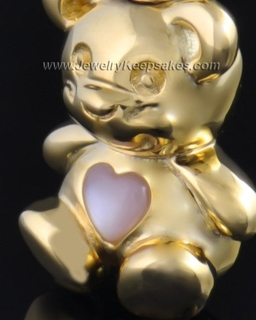 Gold Plated Happy Bear with Pink Heart Cremation Pendant