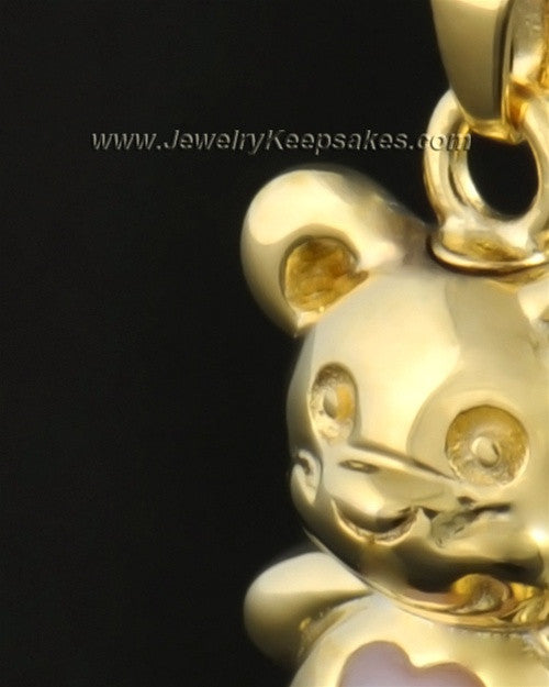 14k Gold Happy Bear with Pink Heart Cremation Pendant