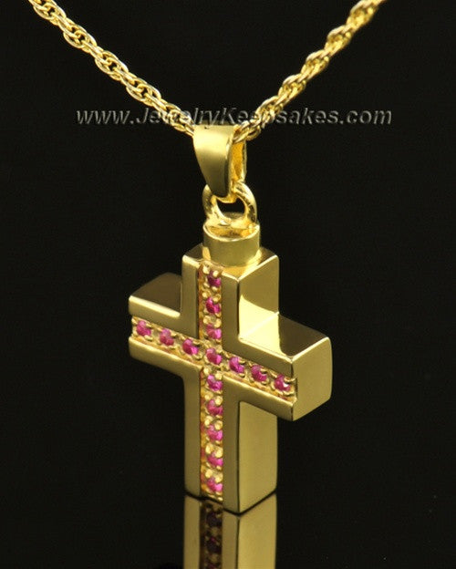 14k Gold Tender Cross Cremation Necklace