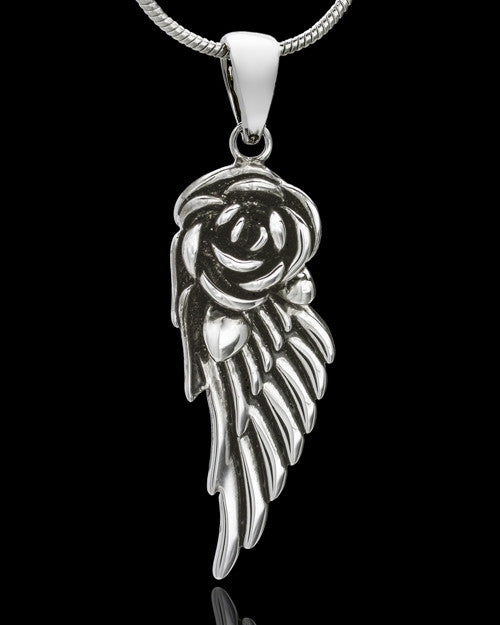 Sterling Silver Flowered Wing Cremation Pendant