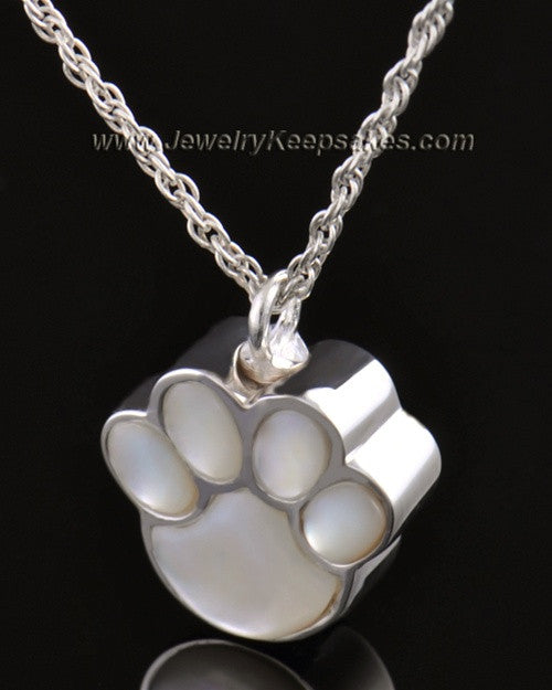 Pet Necklace Urn 14K White Gold Pearly Paw Keepsake