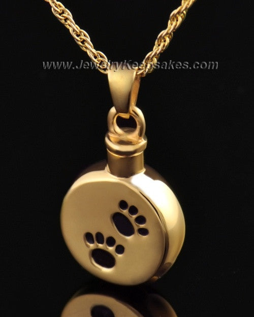 Funeral Pet Jewelry Gold Vermeil Paws on Disc Keepsake