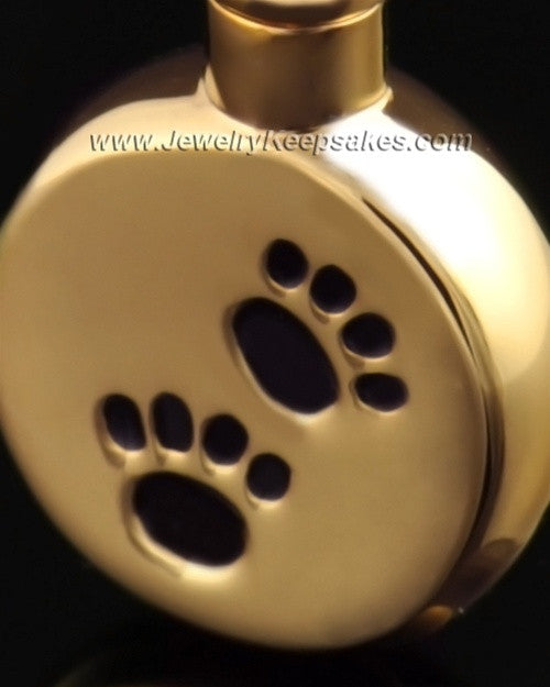 Funeral Pet Jewelry Gold Vermeil Paws on Disc Keepsake
